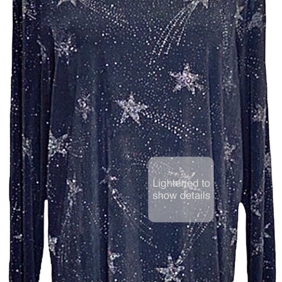Quacker Factory Long Sleeve Top Black with Silver Shooting Stars Size Large - Picture 2 of 11
